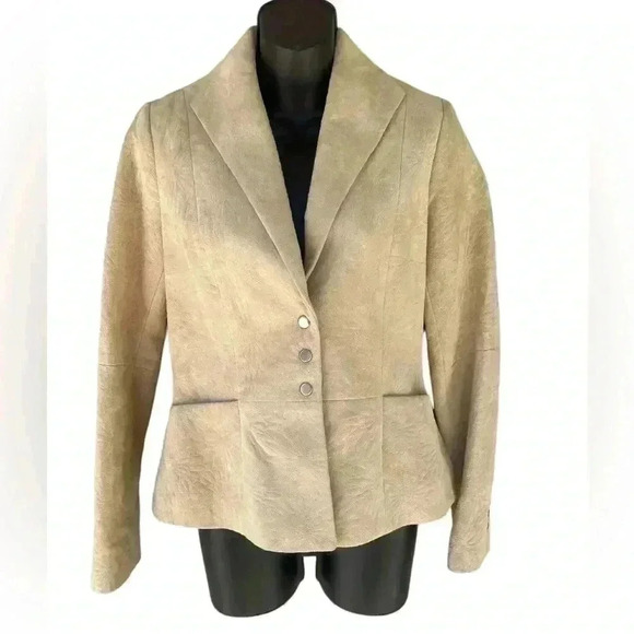 LIZ Claiborne women’s cream suede blazer jacket button down collar sz 4 NWOT - Picture 2 of 9